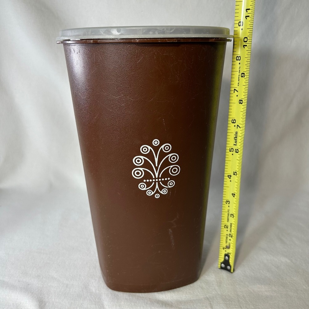 Vintage Brown Tupperware Canister with Translucent Lid White Emblem 10 in Tall - Picture 13 of 13